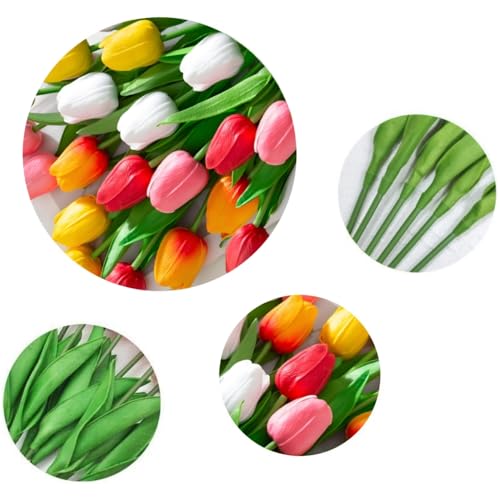 PU Real Touch Tulips Artificial Flowers 20Pcs Fake Flowers Arrangement Bouquet for Home Office Wedding Decoration (Multicolor) - color: Multi Color