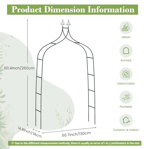 Metal Arbor Frame Stand, Garden Arch Trellis for Plants, Wedding Decor Backdrop Flower Stand, 8.4 * 4.6 FT - color: Green