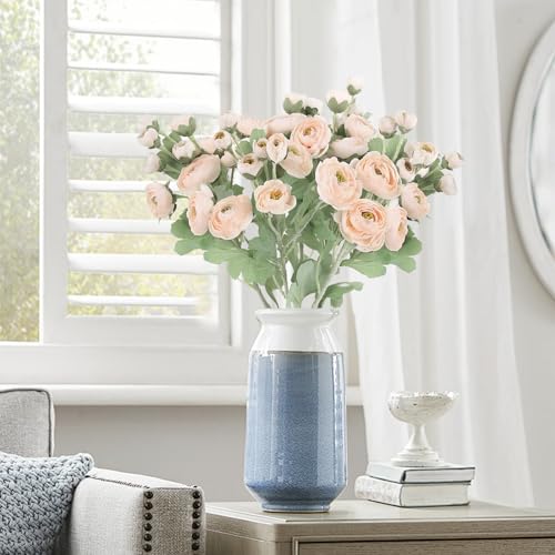 IPOPU 5pcs Fake Peonies Artificial Ranunculus Flowers 60Heads Champagne Silk Flowers 21.65" Artificial Flowers Bulk for Wedding Floral Arrangements Home Table Centerpieces Decor (Champagne) - color: Champagne