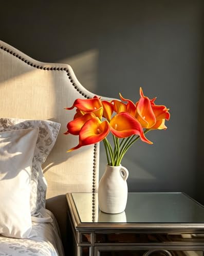 18pcs Real Touch Artificial Calla Lily Flowers for Decoration, Outdoor Wedding Bouquets, Lifelike Faux Flowers for Home, Garden, Party, and Event Decor - color: Orange