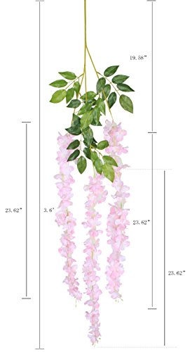 Duovlo 12 Piece Artificial Silk Wisteria Vine 3.6 Feet Ratta Hanging Flower Garland String Home Party Wedding Decor (Light Pink) - color: Light Pink