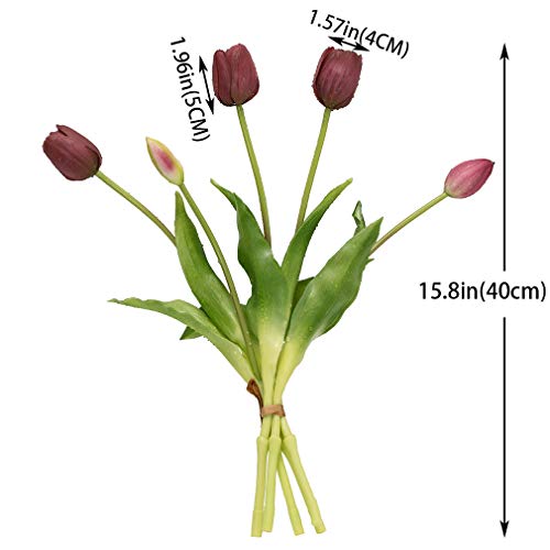 DUYONE 15Pcs Artificial Tulips Flowers, Soft Touch Realistic Latex Tulips Bouquet for Home Office Wedding Party Garden Decor, Fake Flowers for Dining Table Living Room Spring(Deep Purple,15pcs) - color: A Style-15pcs Deep Purple (No Vase)
