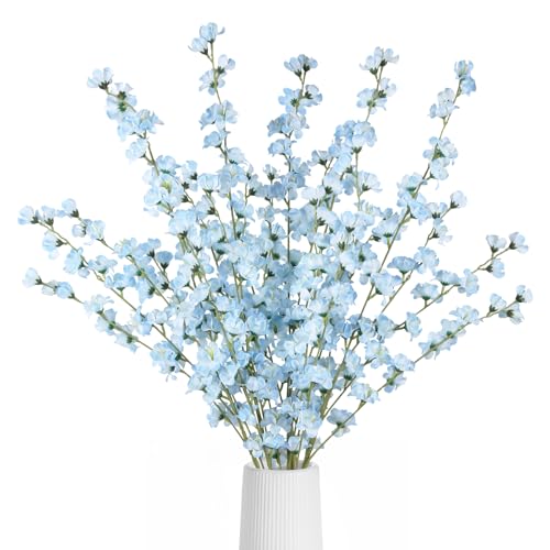 5pcs Delphinium Artificial Flowers 43.3 Inch Blue Silk Flowers Long Stem Faux Snapdragon Flowers for Wedding Bouquet Home Party Garden Outdoor Centerpiece Decoration(Blue) - color: Blue