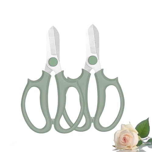 Leize Flower Scissors, Premium Thickened Stainless Steel Floral Shears, Strong Pruner for Flowers, Branches and Leaves (Green Slender 2Pics) - color: Green Slender 2pics