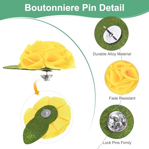 M METERXITY 12-Pack Lapel Pin for Men, Handmade Flower Brooch Button Pins for Men Suits, Formal Boutonnieres - color: Yellow