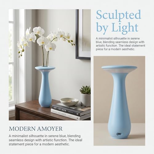 Cordless Flower Table Lamp, Rechargeable LED Vase Night Light | flower vase,small table lamp，flower table lamp，nightstand lamp - color: Blue