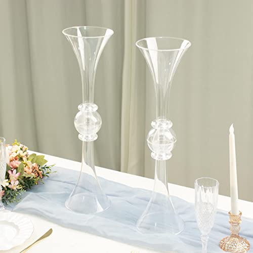 Efavormart 2 Pack | 21" Clear Crystal Embellishment Trumpet Table Centerpiece, Reversible Plastic Flower Vase - color: Clear, size: 21"