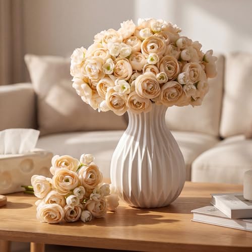 Giegxin 48 Pcs Ranunculus Artificial Flower,Real to Lifelike Peonies Artificial Flower Silk Faux DIY Bouquet for Wedding Bridal Shower Valentine Centerpieces Arrangements Home Decorations(Champagne) - color: Champagne