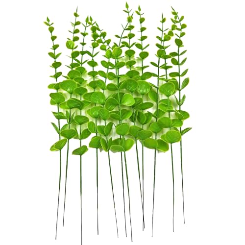 Eucalyptus Stems 12 PCS Artificial Leaves Home Office House Table Decor Wedding Bouquet Ceremony Party Flower Decoration Vase Forever Live Never Fade - color: Apple Green