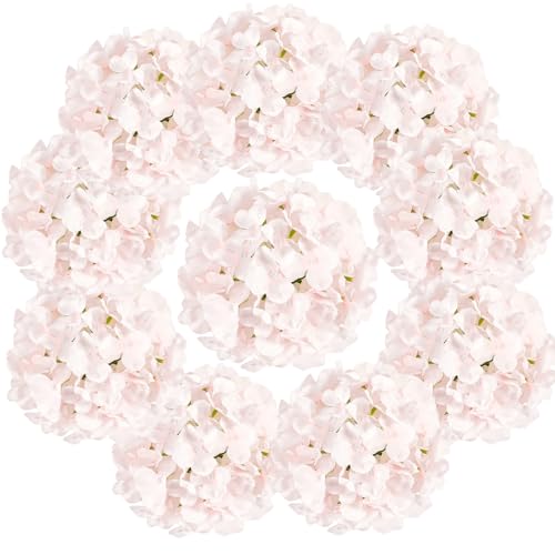 Auihiay 10PCS Hydrangea Artificial Flowers, Faux Hydrangeas Flower for Wedding Centerpieces, DIY Bouquets, Bridal Shower, Floral Decor Home Decoration with Stems (VASE NOT Included)-Light Pink - color: Light Pink