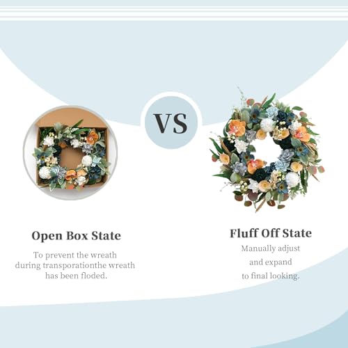 22 Inch Spring/Summer Floral Wreaths for Front Door,Artificial Valentines Day Wreath with Roses Dahlias Gardenias phalaenopsis for Home Wall Window Wedding Party Festival Decor - color: Wreath