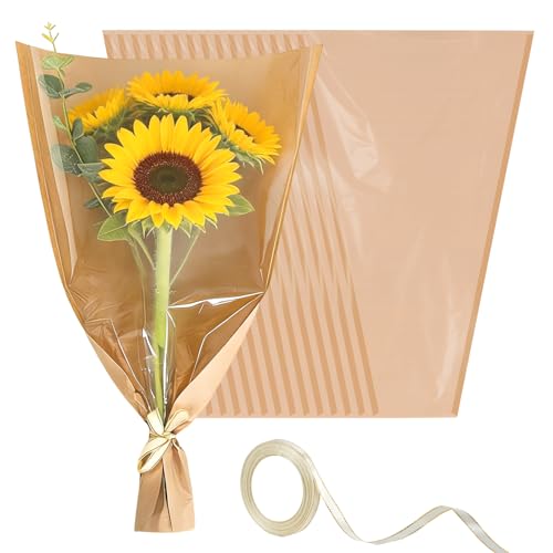 Wzifyf 20 Pack Flower Bags for Bouquets Flower Bouquet Holders Kraft Floral Wrapping Paper Flower Sleeves Build Your Own Bouquet Bar with 72 Ft Ribbons for Valentine's Day Packaging Supplies - color: Kraft, size: bouquet wrap