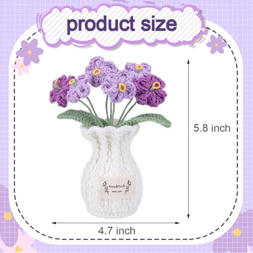 Forget Me Not Crochet Flower Plant, Small Cute Handmade Knitted Flowers with Vase, Small Crochet Potted Artificial Flower Plants for Desk Home Car Dashboard Office Decorations (Forget Me Not-Purple) - color: Forget Me Not-purple