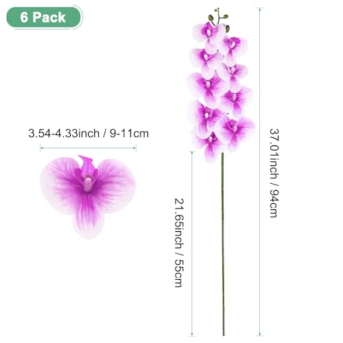 M METERXITY 6-Pack Artificial Orchid Flowers 9 Large Petals 37 Inch Faux Phalaenopsis Silk Bouquets Real Touch Dark Purple White Fake Orchids for Home/Wedding/Christmas/Party/Garden Office - color: Dark Purple White