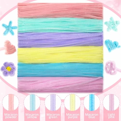 Peryiter 371 Pcs Pipe Cleaners Flowers Kit, Pipe Cleaners Chenille Stems Bulk with Floral Wire Gardening Tape Stamen, Fluffy Limpiapipas para Flores for DIY Mother's Day Decor(Macaron Color) - color: Macaron Color