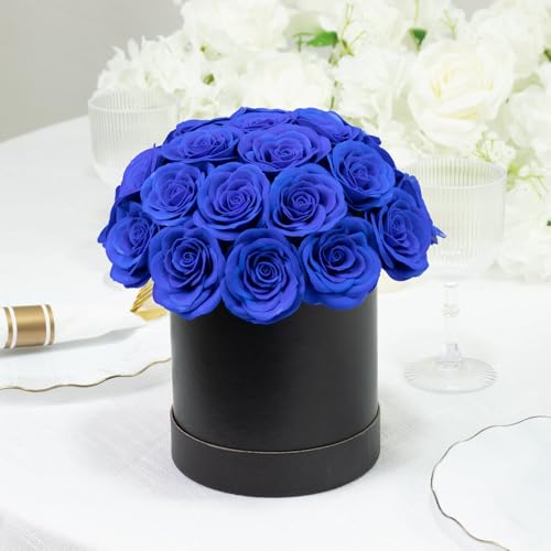 Efavormart 27pcs Royal Blue Artificial Rose Centerpiece in Black Gift Box, Prearranged Bold Silk Roses for Statement Gifting and Modern Interior Accents - color: Royal Blue Rose01