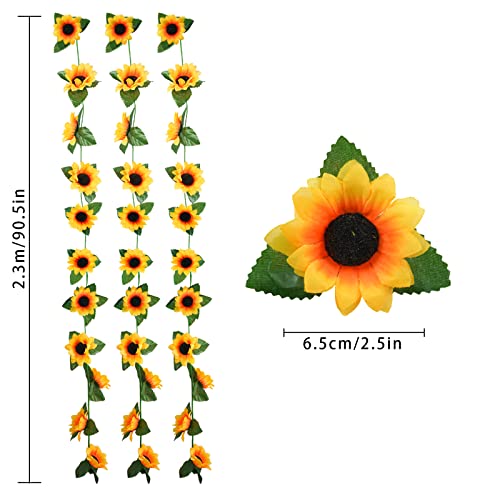 Uieke 3 Pack 7.5ft/Pcs Artificial Sunflower Garland Hanging Sunflower Vines with Green Leaves,Silk Flowers for Home Room Kitchen Garden Wedding Arch Bridal Baby Shower Party Outdoor Decor Medium - size: Medium