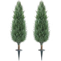 3FT Artificial Cedar Topiary Trees with Ground Spike, Outdoors Fake Cypress Shrubs Trees Set of 2 Faux Boxwood Topiaries Bushes Evergreen Plants for Home Front Porch Decor (36 Inch) - size: 35 inch