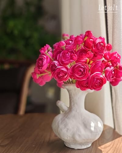 Letjolt Artificial Ranunculus Flower ROSEO Pink, 18pcs | Silk Flowers, Wedding Engagement Centerpieces, Bridal Shower Decorations, Home Decor, Faux DIY Bouquet - color: Rose Red