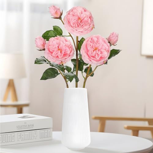 Real Touch Artificial Roses (Set of 3) – 23.6" Long Stem Pink Garden Roses – Lifelike Faux Silk Flowers for Wedding Bouquets, Home Décor, Centerpieces & Floral Arrangements - color: Blush Pink, size: 3 PCS