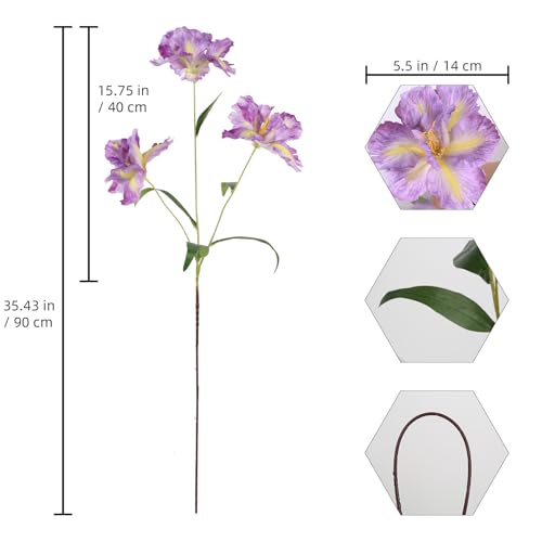 Purple Iris Artificial Flowers 5Pcs Silk Iris Flowers with Stems 35.6" Long Stem Purple Flowers Artificial for Decorations, Wedding Centerpieces, Home Decor Indoor - color: Purple