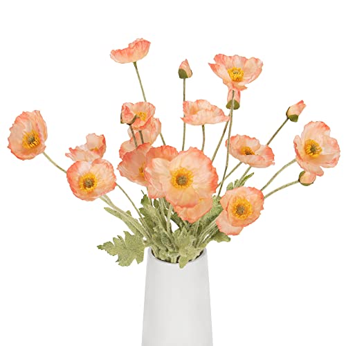 Artificial Poppy Flowers, 5 Bundles Faux Poppies with Stems for Floral Arrangements - Wedding, Home, Office, Party Table Centerpiece Decor (Pink) - color: Pink