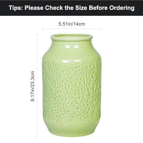 Green Ceramic Vase for Flowers, 9 Inch Decorative Vase for Pampas Grass, Modern Texture Vases for Home Decor, Table Shelf, Kitchen, Living Room Decor - color: Modern Green