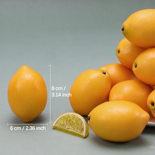 Gresorth 8 Pcs Artificial Yellow Lemons Decoration Fake Lemons Lifelike Faux Lemon Display Simulation Fruit Model for Home Kitchen Cabinet Party - color: Yellow Lemon