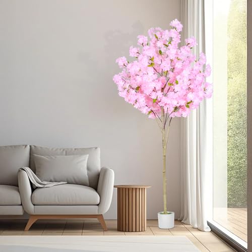 6FT Artificial Cherry Blossom Tree,Tall Fake Flower Tree with Realistic Pink Sakura in Nursery Pot,Blooming Fake Plants for Living Room,Bedroom,Office,Indoor/Outdoor Decor - size: 5ft 11in
