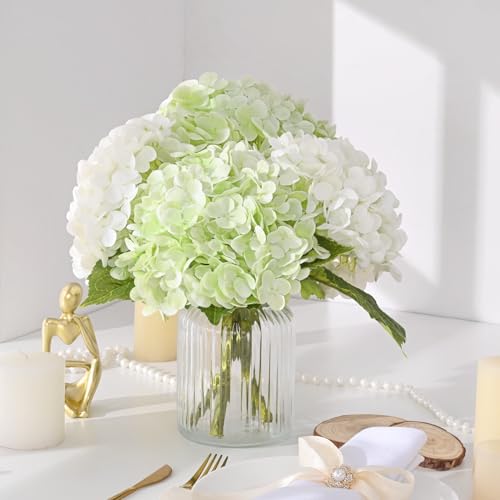 MARTINE MALL 4Pcs 21in Hydrangea Artificial Flowers, Latex Real Touch Hydrangeas Lifelike Large Hydrangea Flowers for Home Decor Party Arrangements Wedding Bouquets Centerpieces (2White&2Light Green) - color: White&light Green, size: 4Pcs