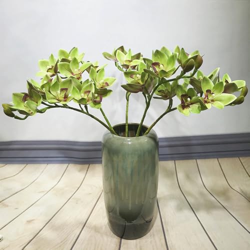 XIYUAN 28.5inch Artificial Phalaenopsis Flowers 2 Bunch 10 Large Petals Orchids Fake Cymbidium Flowers Artificial Orchid Flowers Stem Plants Latex Phalaenopsis Branches for Home Décor (Green) - color: Green 10 Heads