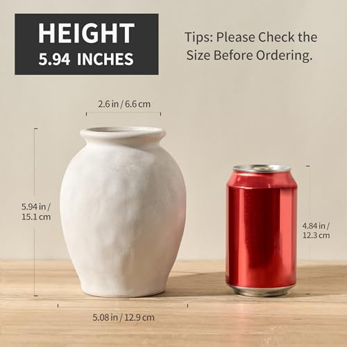 5.94" Ceramic Vase for Home Decor, Decorative Terracotta Farmhouse Rustic Vases for Living Room Kitchen Bedroom Bathroom Entryway Mantel Table, Pottery Vases for Pampas Grass Fresh Dried Flowers - color: Off-white- 5.94"