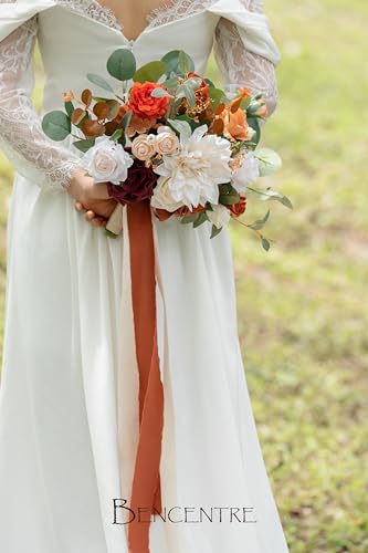 10 Inch Terracotta Bridal Bouquet,Burnt Orange Wedding Bouquet,Bride Bouquets for Wedding Ceremony Anniversary, Party and French Rustic Vintage,Artificial Flowers - color: Terracotta, size: 10 Inch