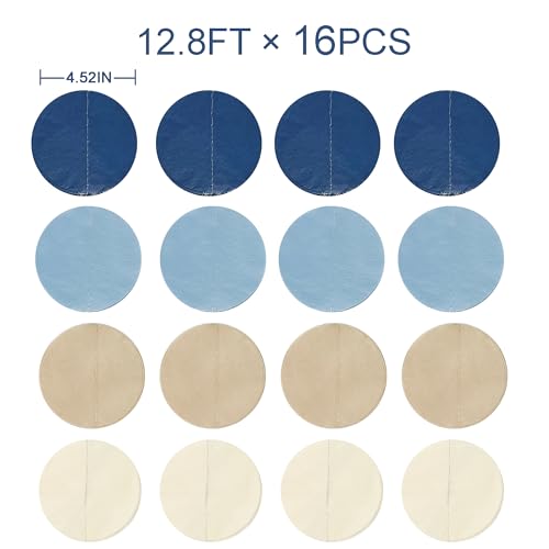 205 Ft Dusty Blue Party Decorations Navy Blue Khaki Beige Circle Dot Backdrop Garland Tissue Paper Polka Dots Hanging Streamer for Baby Shower Birthday Graduation Wedding Bachelor Nautical Party - color: Dusty Blue Beige