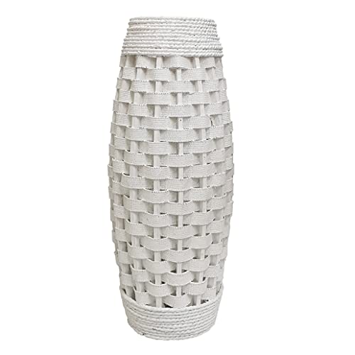 Hosley 24" High Wood and Grass Floor Vase-White. Ideal Gift for Floral Arrangements Weddings, Home Decor, Long Dried Floral, Spa, Aromatherapy, Umbrella/Cane Stand - color: White
