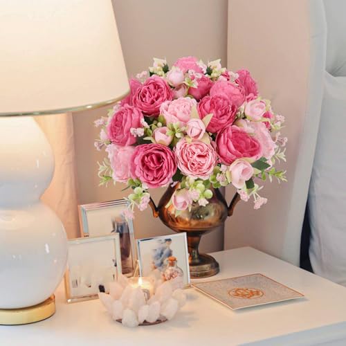 Artificial Peonies Silk Flowers, Pink Faux Peony Bouquet 2 Bundles Florals Arrangements Decor for Farmhouse Home Boho Wedding Table Centerpiece, Fake Plastic Flower Bulk for Vase Decoration (Mix Pink) - color: Mix Pink, size: 2PCS