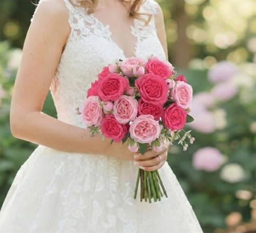 3 Bunches Artificial Peony Silk Flower Bouquet, Small Fake Pink Flowers Spring Floral Arrangement for Wedding Party Table Centerpieces Home Kitchen Decor - color: Mixed Pink