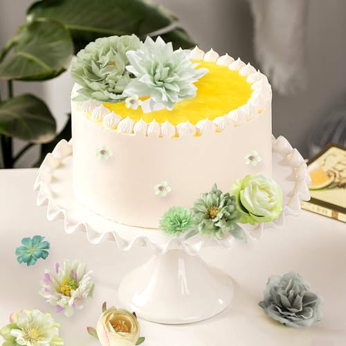 Artificial Flowers Heads Combo Green Flowers Mix Silk Flowers Heads Bulk Faux Rose for Craft Garland Graduation Cap Wedding Bridal Baby Shower Home Party Decoration DIY Cake Decor - color: Green