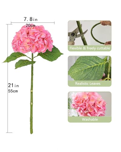 5pcs Pink Hydrangea Artificial Flowers Real Touch Latex Large Fake Hydrangeas 21in Lifelike Full Dried Faux Hydrangeas Flowers for Home Decor Wedding Party Arrangements - color: Pink, size: 5Pcs