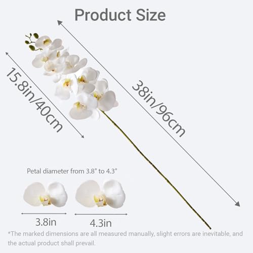 2Pcs White Orchids Artificial Flowers 38" Long Stem Fake Orchid,Real Touch Latex Faux Phalaenopsis with 9 Large Orchids for Home Décor Centerpiece Arrangements