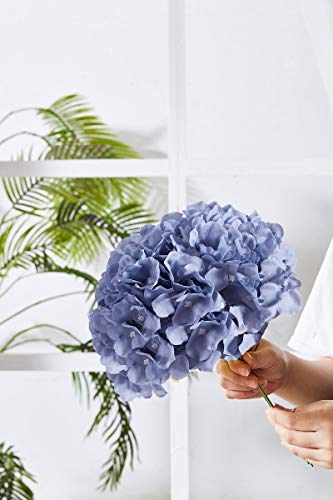 Silk Hydrangea Dusty Blue Artificial Faux Flowers - 10pcs with Stems for Wedding Bridal Show Decor - color: 10pcs Dusty Blue, size: Large