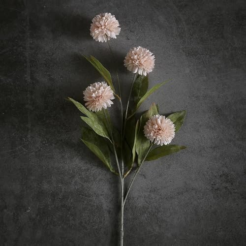 VIERENA 12 Pcs Faux Silk Pompon Mum Artificial Flowers for Vase -27", Bulk Fake Chrysanth Branches with Stems for DIY Bouquet Centerpieces Wedding Fillers Arrangements Shower Decorations (Beige) - color: Beige