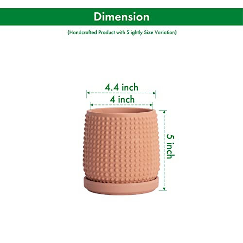 D'vine Dev 4 Inch Terracotta Beaded Planter Pot - Flower Pot with Drainage Holes and Saucers for Indoor Succulent Plants or Flowers,Terracotta, 27-C-Z-7 - color: Terracotta, size: 4.3 Inch