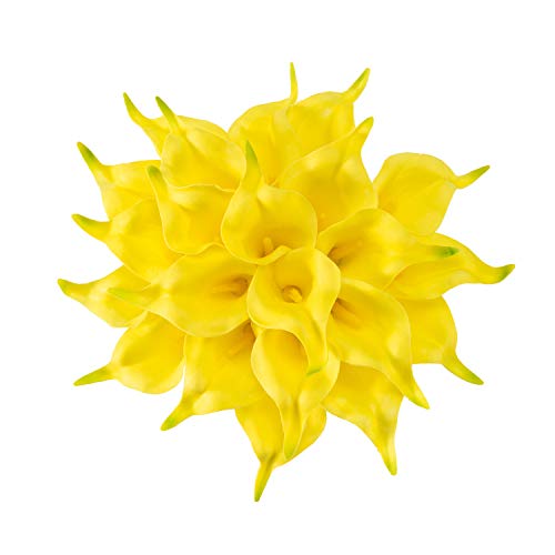 Crafjie 22pcs 13.4 Inch Yellow Lataex Real Touch Artificial Calla Lily Flowers, for Home Decor for Spring Flowers, Home Kitchen, Wedding Decorations, and centerpieces. - color: Yellow