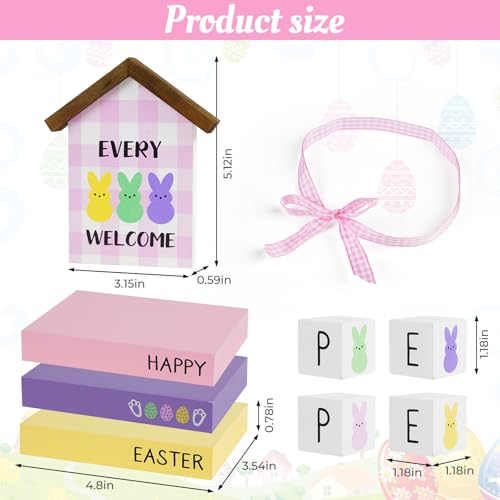 Nuvagiki 8PC Easter Wooden Book Stack Decor - Spring Bunny Stack for Shelf/Mantel, Farmhouse Decor with Pastel Wooden Books, Easter Gift Set - color: Easter Pink