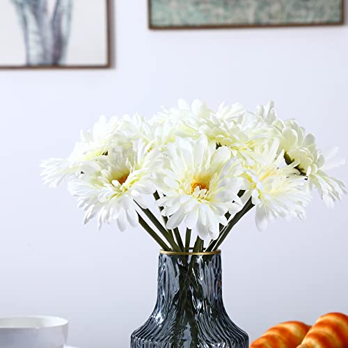 TOPIA Artificial African Daisies Flowers African Daisy Silk Flowers Artificial Gerbera Daisies Pack of 10 (White) - color: White, size: 10pcs