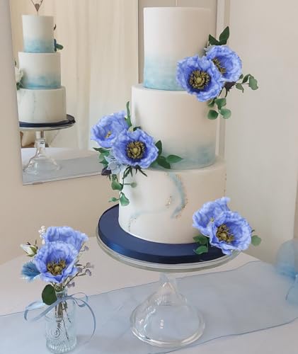6PCS Blue Poppy Flowers Artificial 26.77in 30 Heads Faux Poppy Flowers Silk Flowers with Long Flocking Stems for Wedding Party Home Office Decoration(Blue) - color: Blue