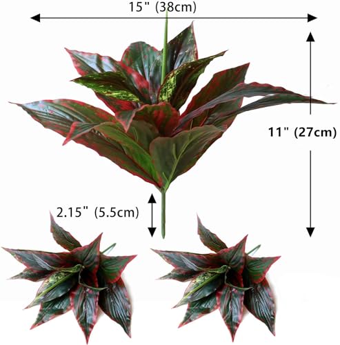 Artificial Magnolia Plants Decoration, Fake Agave Plastic Grass Faux Greenery Soft Plant UV Resistant Shrubs for Indoor Outdoor Home Kitchen Garden Porch Christmas Wedding Table DIY Décor Red 2 Pack - color: Magnolia Leaves Stem/ Red/ 2 Pcs