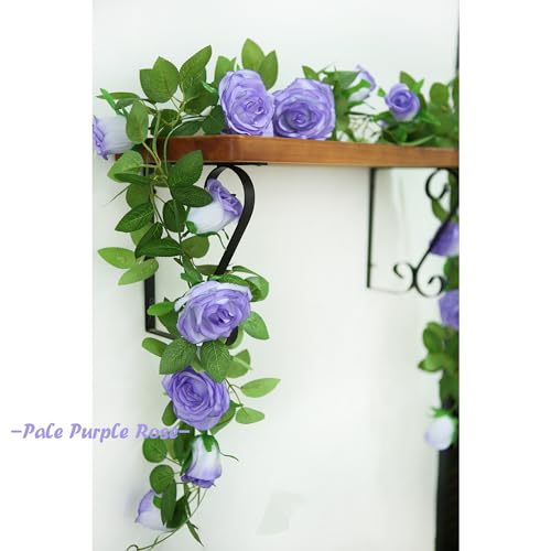 Felice Arts 2 Pack Pale Purple Artificial Floral Garland Each 6.5FT Fake Rose Vine Hanging Flower Garland for Wedding Flowers Table Arrangement Room Teepee Mirror Decor - color: Palepurple