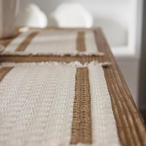 Niviy Boho Placemats Set of 8, 12x18 Inch Natural Cotton Burlap and Kitchen Woven Placemats with Tassels for Dining Table Centerpiece Thanksgiving Home Decorations - color: Beige & Brown, size: 12" x 18", Set of 8